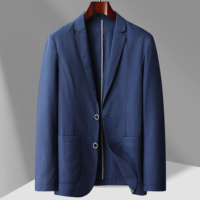 Men's Light Luxury Casual Blazer - Spring/Summer 2025, Thin Single-Breasted, Solid Color, Slightly Wrinkled Suit Jacket.