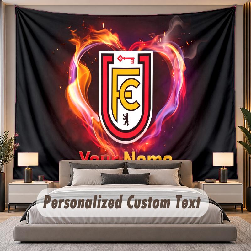 Custom Name Text Tapestry Union Berlin Personalized Polyester Wall Tapestry For Bedroom And Room