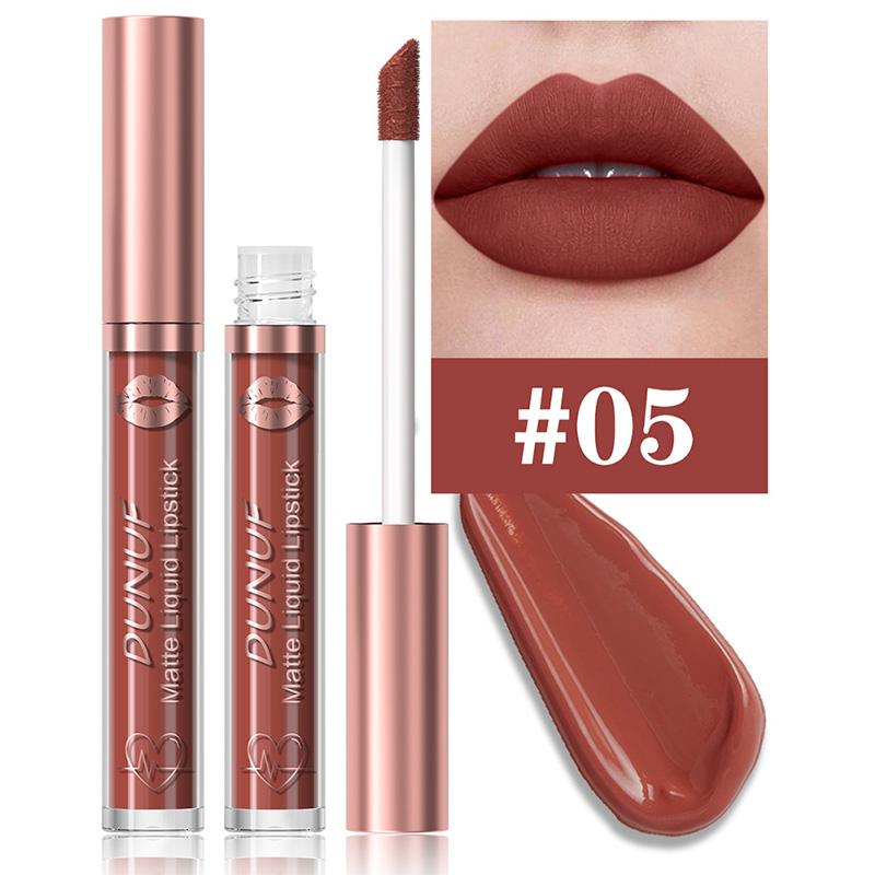 DUNUF 18 Farben Mattes Samt-Lippenstift Wasserdicht Langanhaltend Nude Matt Lipgloss Klar Feuchtigkeitsspendendes Lippenöl für Damen Make-up