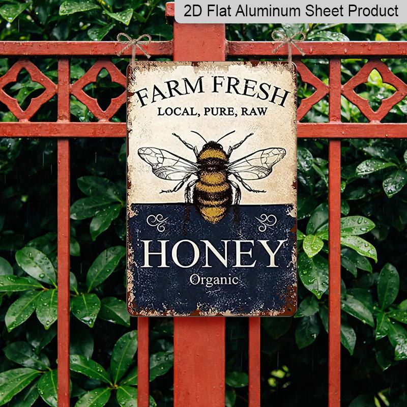2D Flat, 1pc Vintage "Farm Fresh Honey" Aluminium Sign - 8"x12" Rustic Beekeeper & Kitchen Decor, Organic Honey Wall Art, Perfect Gift for Beekeepers