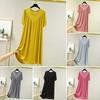 Women Summer Dress Pleated Solid Color O Neck Short Sleeves Thin Loose Knee Length Pullover Casual Daily Wear Lady Midi Dress