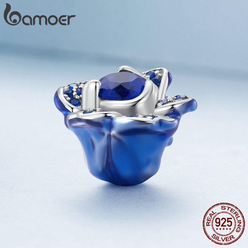 

BAMOER Стерлингового Серебра 925 пробы Роскошные 3D Голубые Розы Шарм Бусины Подходит Оригинальные Браслеты Женщины DIY Изысканные Ювелирные Изделия 925 silver