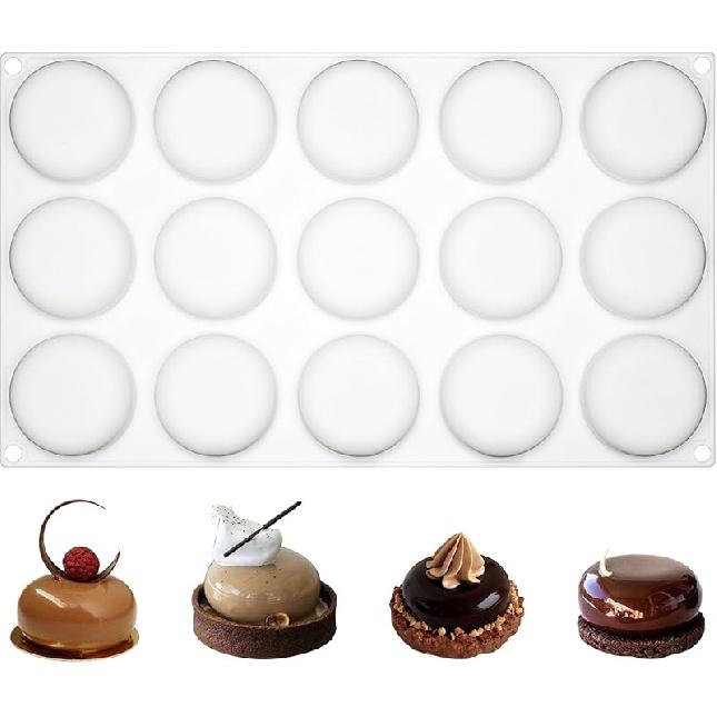 FUNSHOWCASE 15 Cavities Curved Round Stone Silicone Mold Tray per Cavity 1.8x1.8x0.7inch 15 Cavities