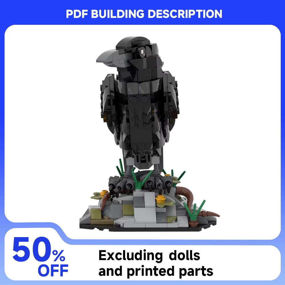 MOC Smart Crow Mattoncino Modello Uccello Intelligente Set di Assemblaggio DIY Base Rocciosa con Mattoncini Giocattolo per Bambini Collezione Regalo