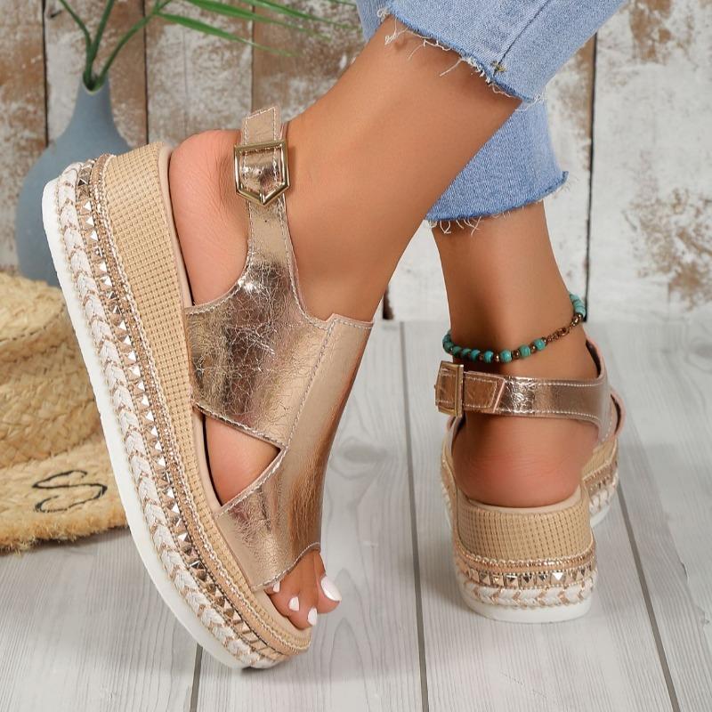Women's Summer New Round Head Open-toed Muffin Platform Roman Sandals