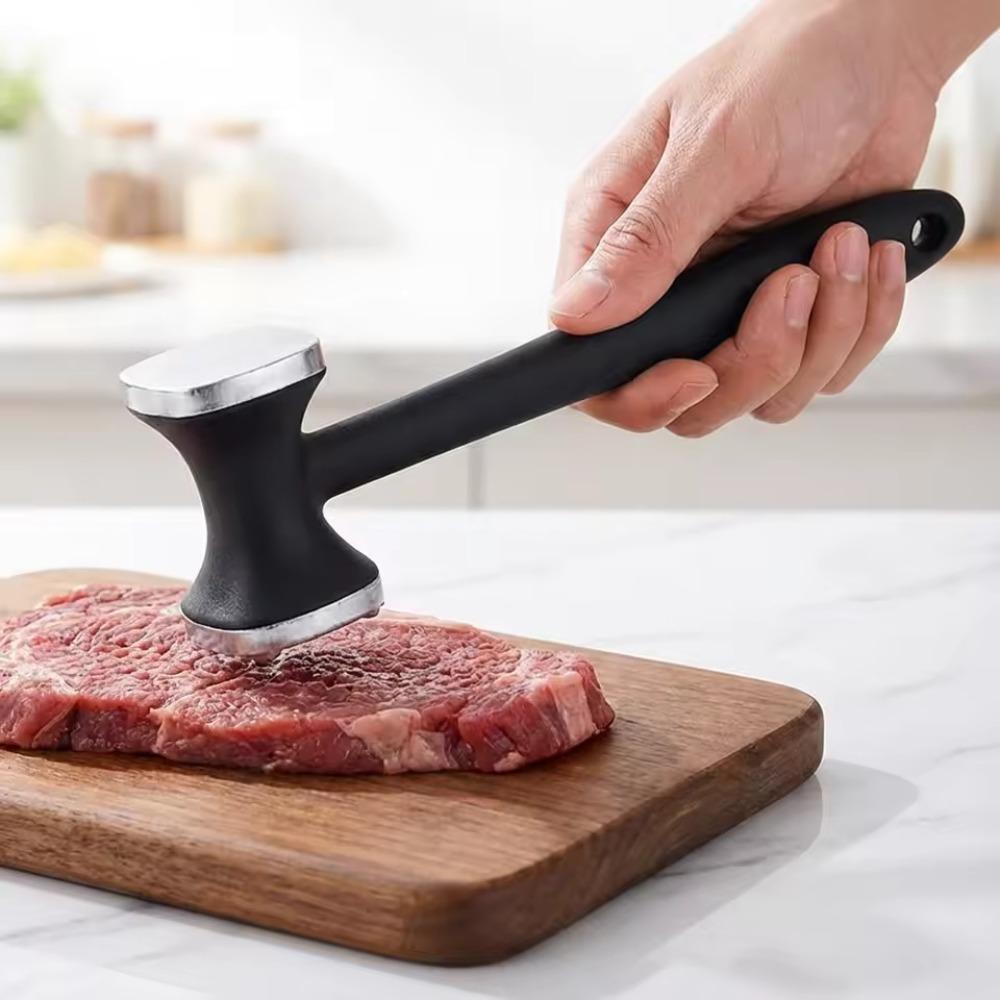 Double Sided Square Meat Hammer Metal Material with Comfort-Grip Handle Effortless Pounding Beef Kitchen Meat Tenderizer Tool