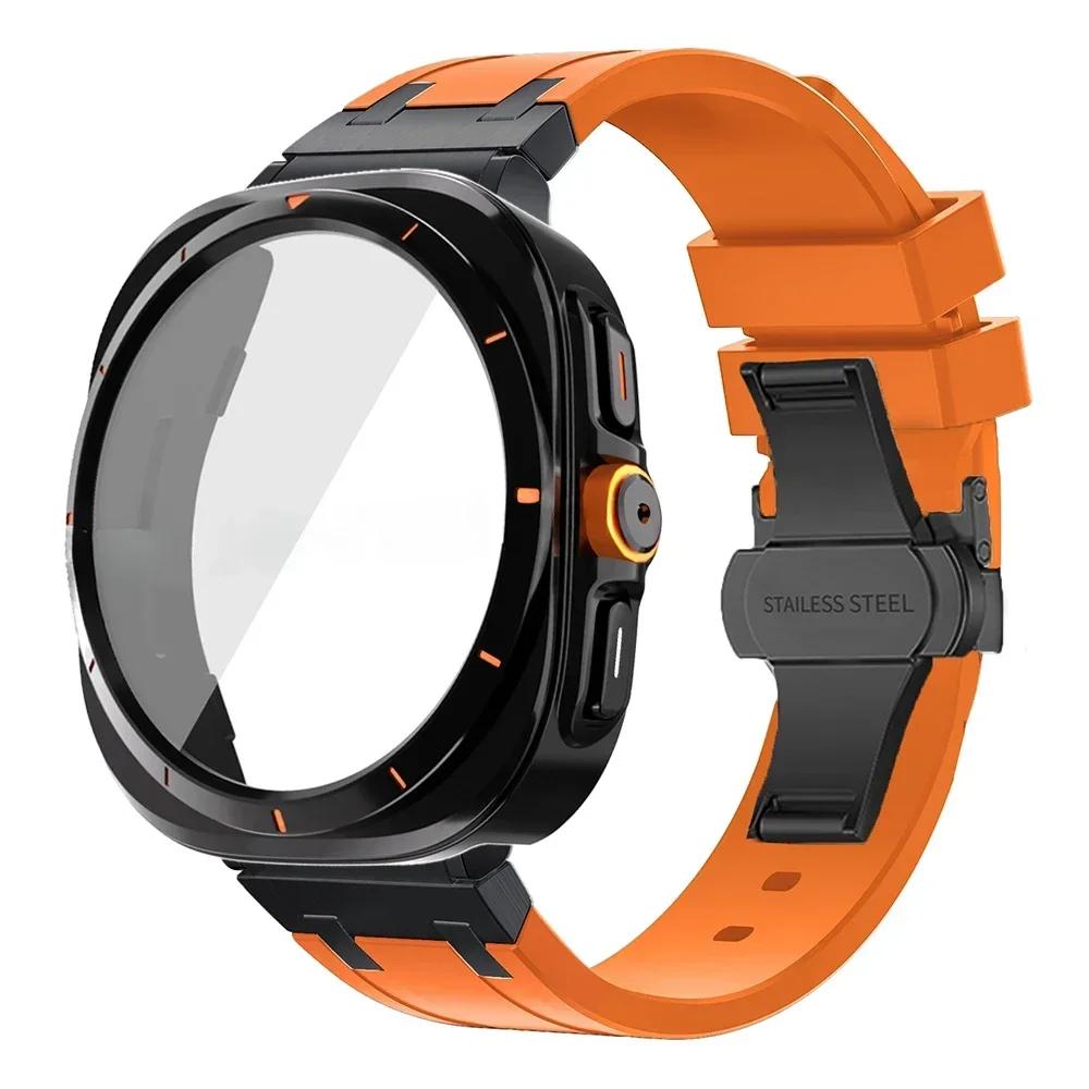 Luxury Silicone Strap+Plastic Case for Samsung Galaxy 7 6 44mm 40mm Sport Men Band for GALAXY Watch 7 6 Change To Ultra Bracelet