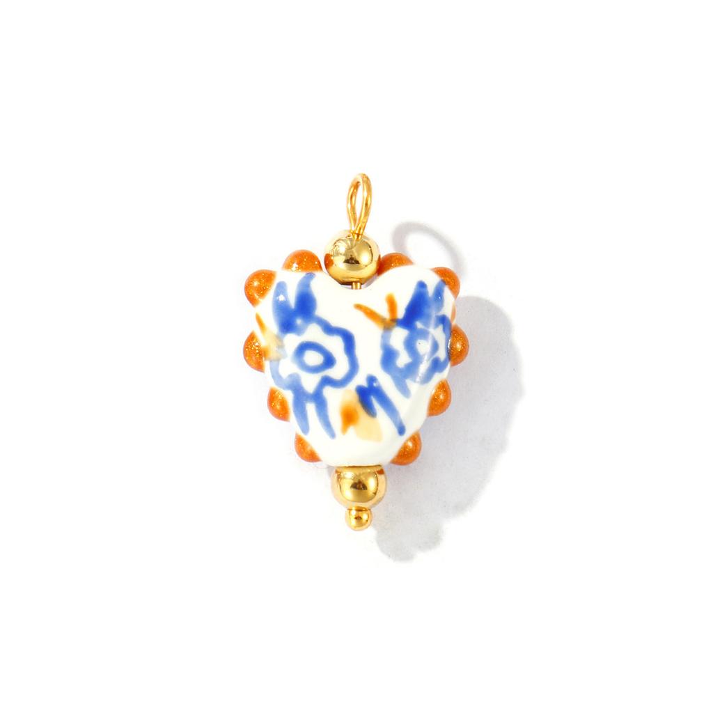 2 Pcs Resin Double-Sided Enamel Heart Painted Charms Flower Tulip Cherry 304 Stainless Steel Pendants DIY Necklace 25mm x 17mm