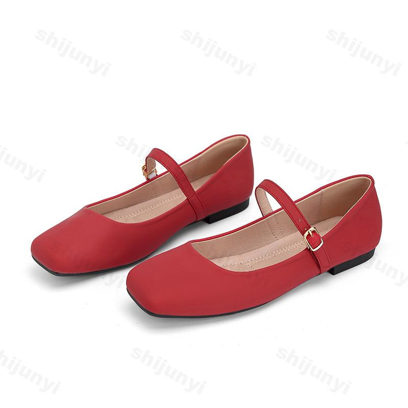 Women's Mary Jane Shoes Spring Summer New One Word Strap Vintage Flats Fashion Buckle Strap Comfortable Lightweight Casual Shoes