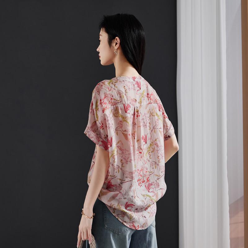 SOFSIL Women's Summer Printed Rolled Sleeve Blouse