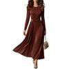 Fall Long Sleeve Slim Fit Bodycon Midi Dress Pure Color Elegant Party Casual Women