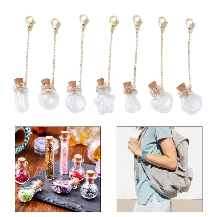7 Pieces Versatile Small Glass Bottles Keychain Charm Pendants Convenient for Craft Enthusiasts and Gifts Ideas