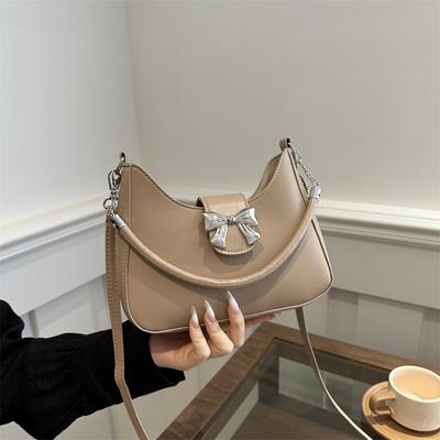 Gentle Texture Simple Bow Handbag 2025 Spring New Versatile Ins Messenger Bag Underarm Bag Women's Bag