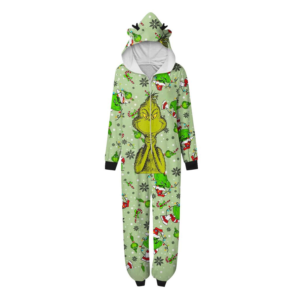 Passendes Familien-Overall-Set mit Weihnachtsdruck, Kapuze und langen Ärmeln sowie Reißverschluss