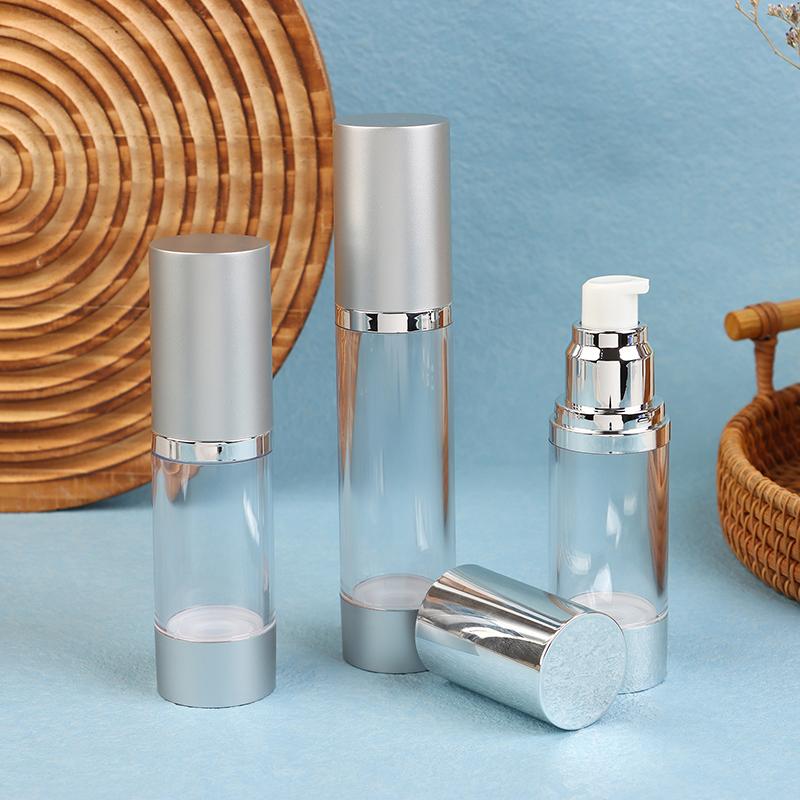 15/30/50Ml Uv Silver Lotion Bottle Empty Vacuum Pump Bottles Portable Facial Cream Foundation Airless Bottle Cosmetics Spray