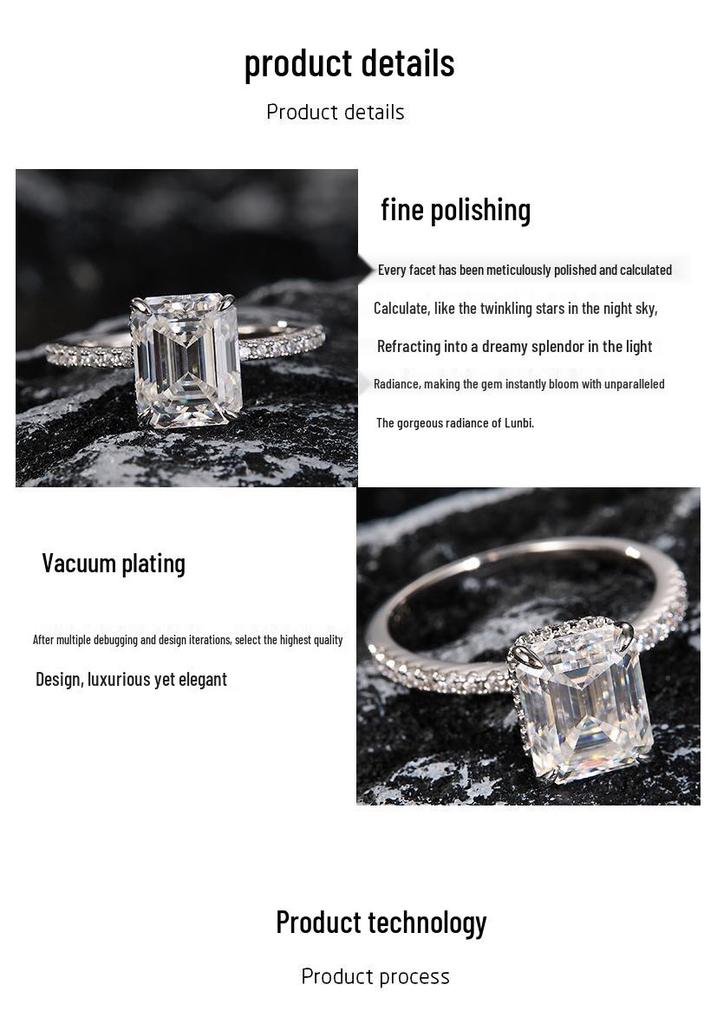 S925 Silver Classic 4CT Emerald Cut Moissanite Ring for Women