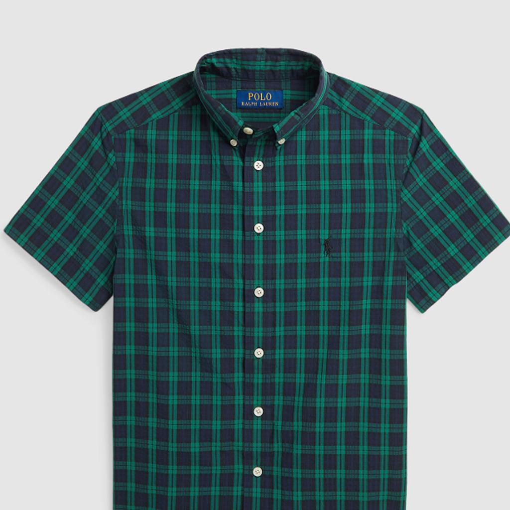 Polo Ralph Lauren Short Sleeve Logo Embroidered Color Block Plaid Shirt Kids tops Green CWPOWOVY6820469-300