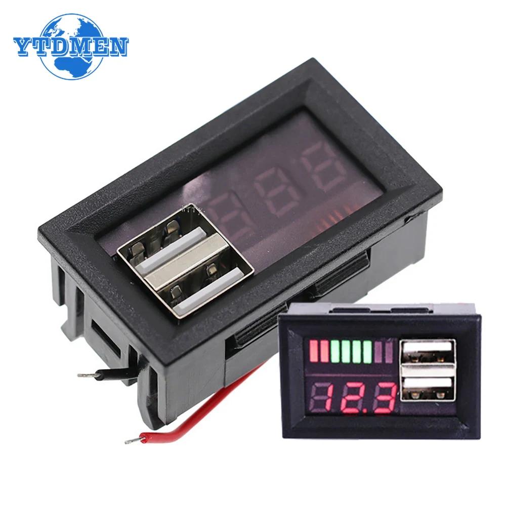 LED Digital Display Voltmeter Mini Voltage Meter Battery Tester Panel for DC 12V Cars Motorcycles Vehicles Dual USB 5V 2A Output