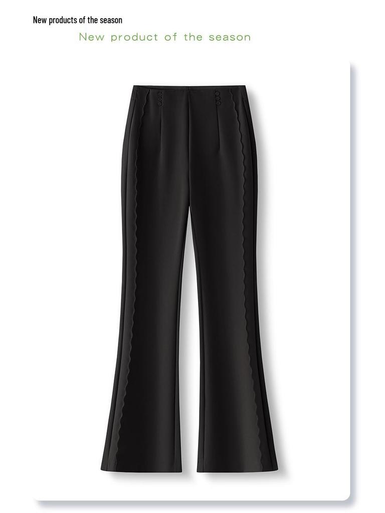 Women's Black Flared Pants - High-End Casual Draping for Spring 2025