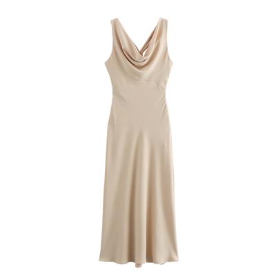 Spring New Women'S Fashion And Elegance Slim Fit Versatile Gold Embellished Sleeveless Suspender Midi Dress
