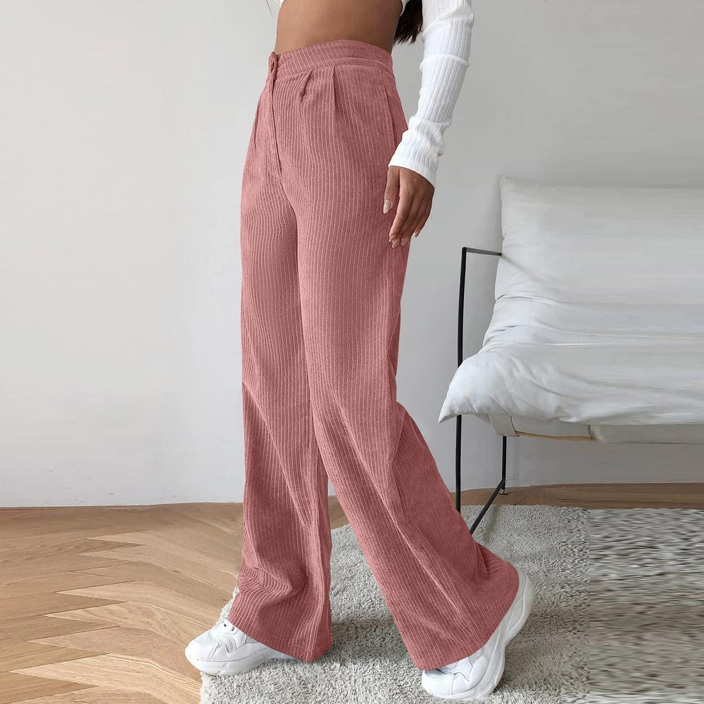 Women's Corduroy Pants Casual Women's Solid Color Corduroy Loose Straight Pants