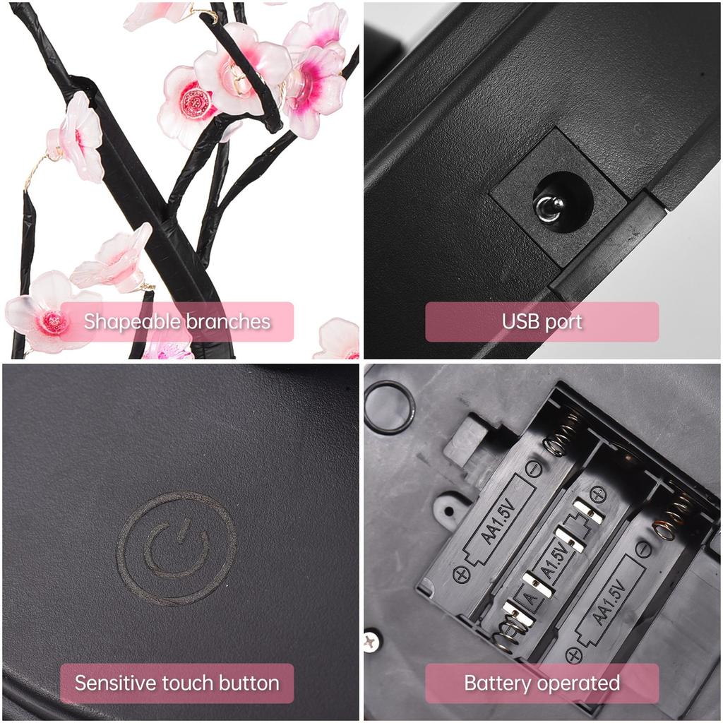Artificial Cherry Blossom Tree Lights 36 Light Cherry Flower Tree Touch Switch 2 Light Modes Aesthet