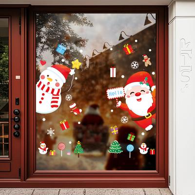 Santa Claus Festive Atmosphere Decorative Items, Shopping Center Snowman Electrostatic Glass Stickers, Scene Arrangement Stickers