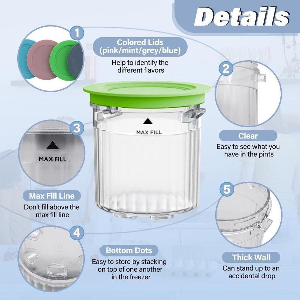 4-Piece Ice Cream Cup Set for Ninja Creami Breeze NC100/NC200 Maker