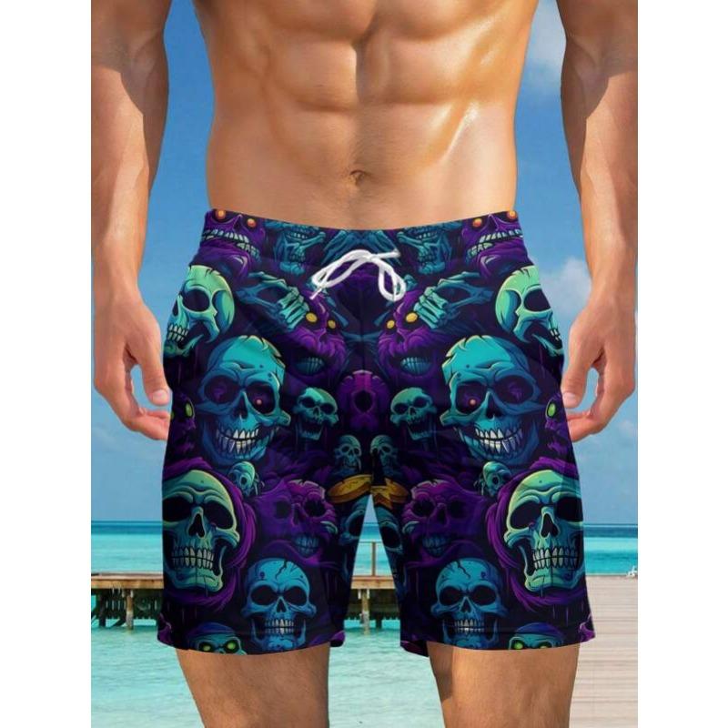 Summer 3D Skeleton Pattern Print Shorts Fashionable Casual Beach Men's Shorts