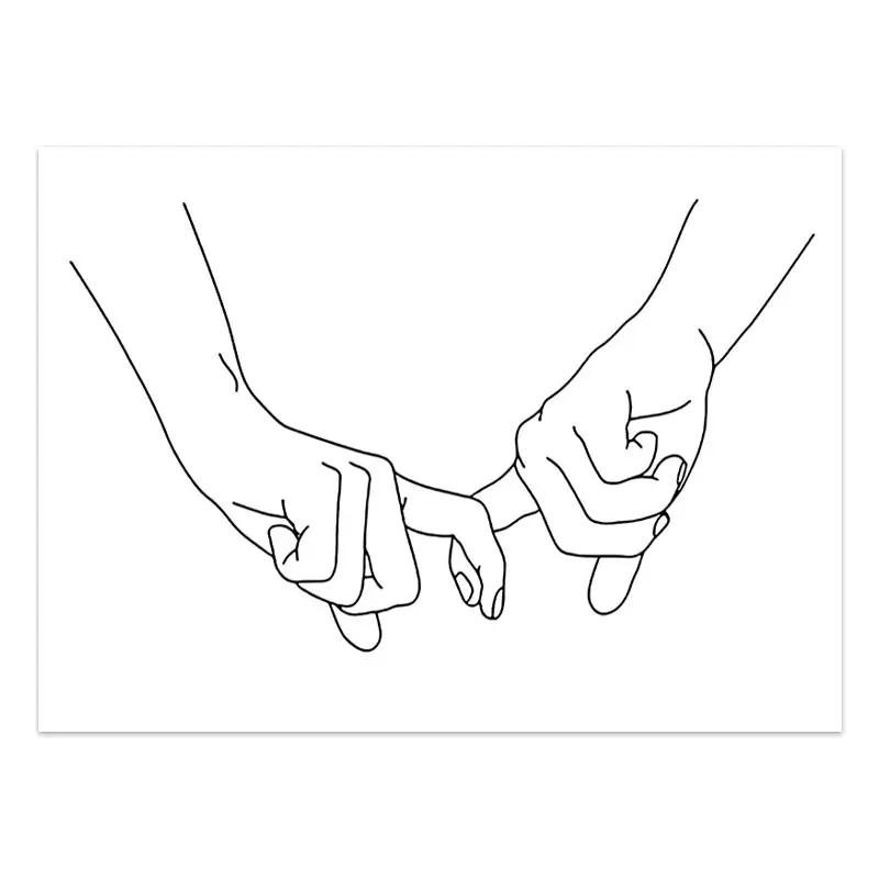 Black White Couple Line Wall Art Canvas Painting Line Drawing Hand Love Kiss Posters and Prints Nordic Picture Living Room Decor