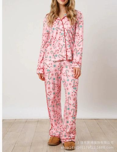 1116 European and American Pajamas Women's Christmas New Year Cartoon Two-piece Set Milk Silk Loungewear