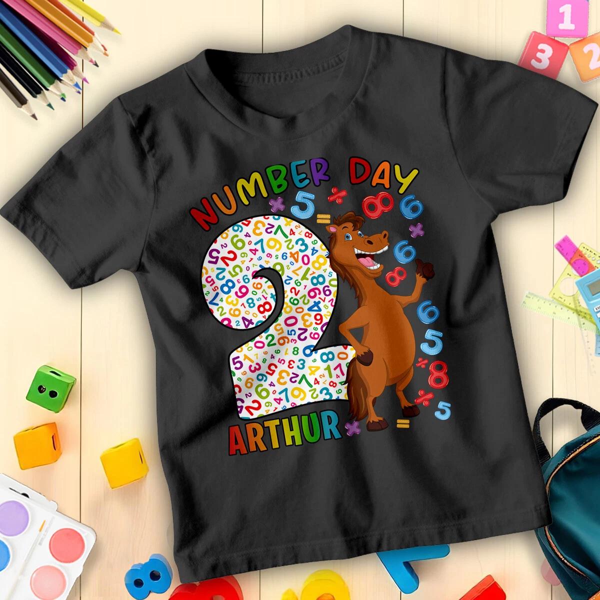 Personalised Boys Girls Cartoon Horse Number Day Maths Day Ideas T-Shirt Tee#ND 2XL