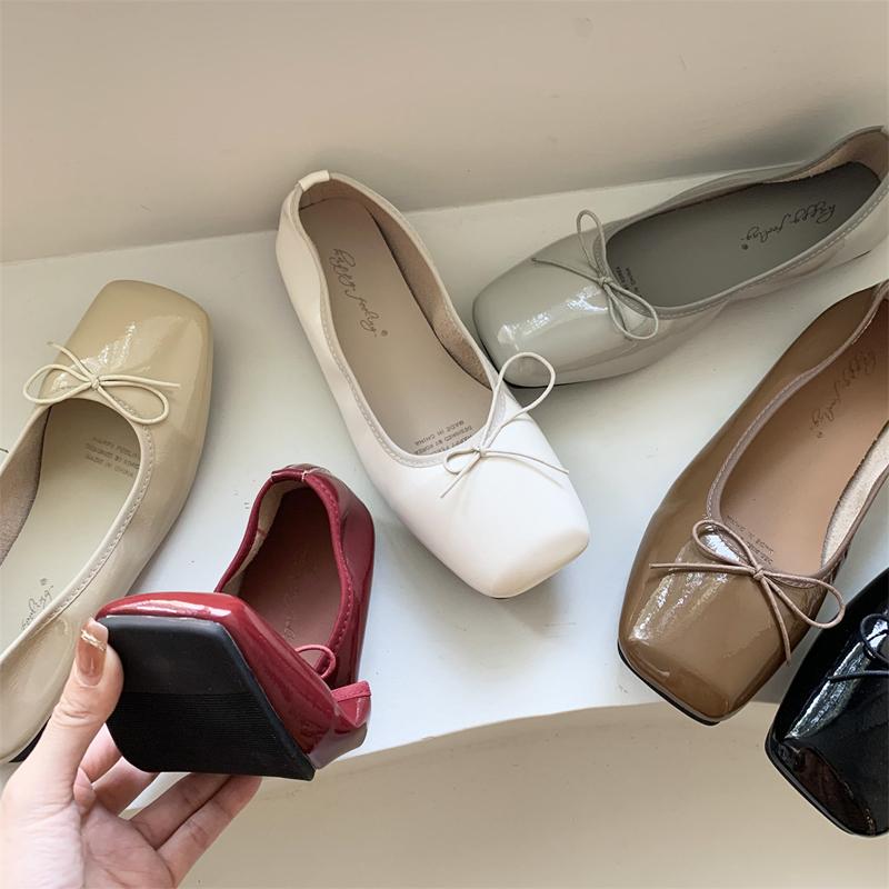 Fashion Japanned Square Toe Bowtie Ballets Shoes Ladies Soft Roll-Up Flats Loafers Barefoot Mocassines Woman Slip On Office Dress Shoes