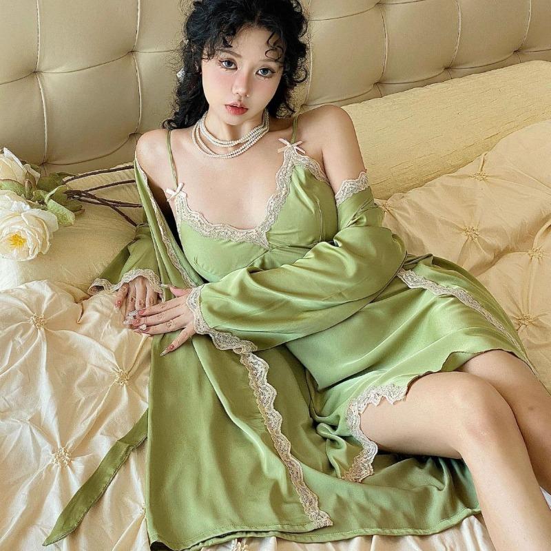 Sexy pajamas women's ice silk thin style with chest pad pure desire wind suspender nightdress two-piece set new loungewear