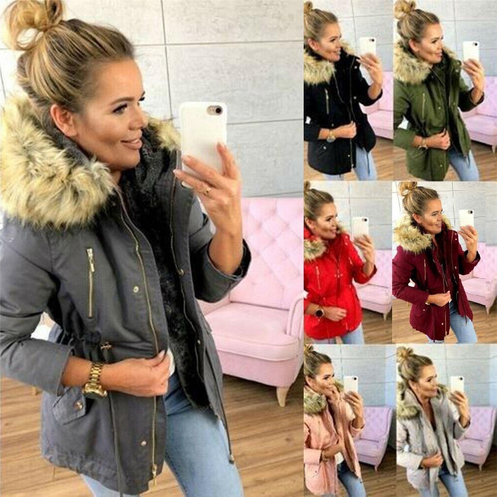 Womens Fur Winter Lined Parka Hooded Jacket Warm Thick Overcoats Outwear Coats