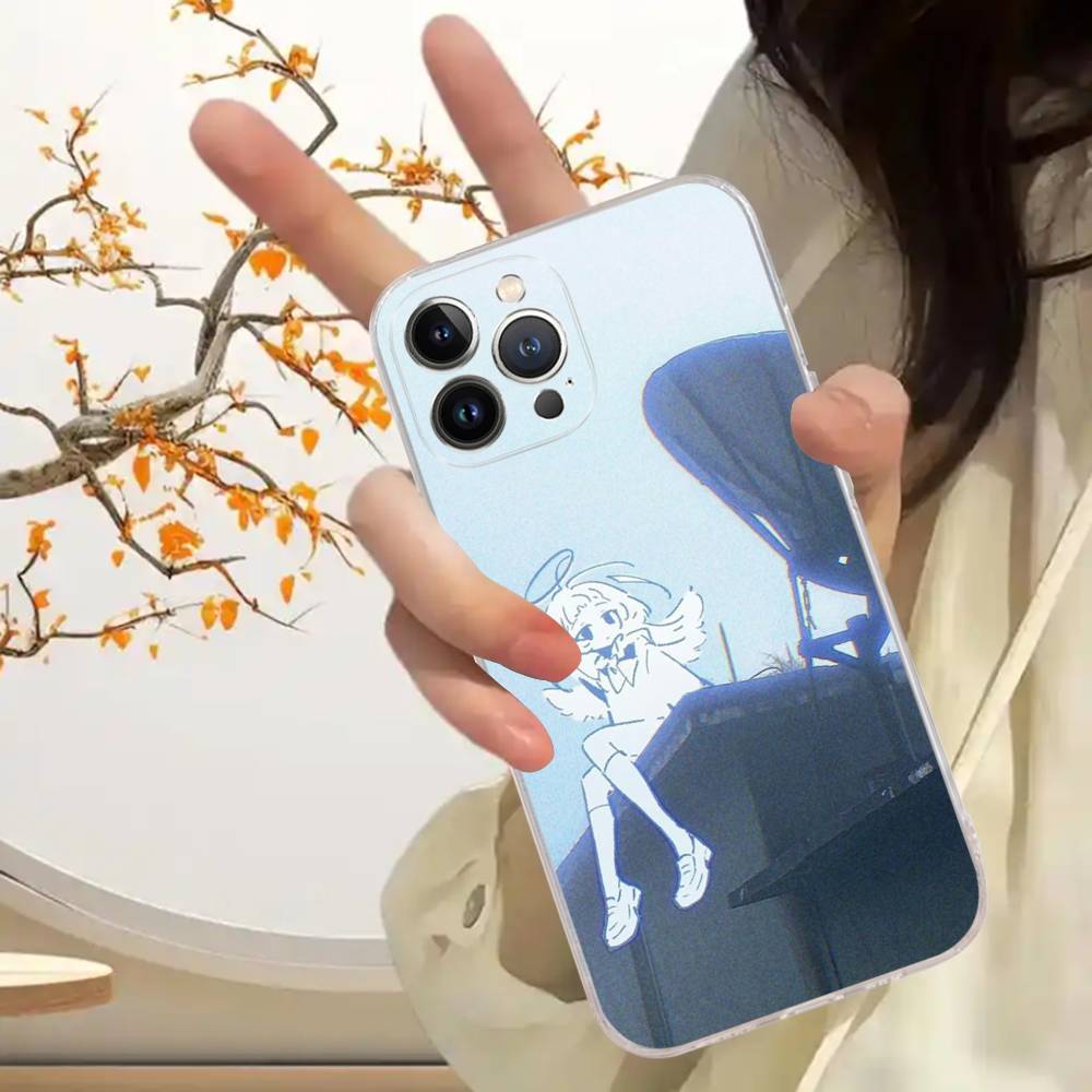 cartoon angel sitting satellite Silicone Phone Case Material For iPhone 17 16 15 11 12 13 14 Pro Max Mini Plus Soft TPU iPhone 14 pro