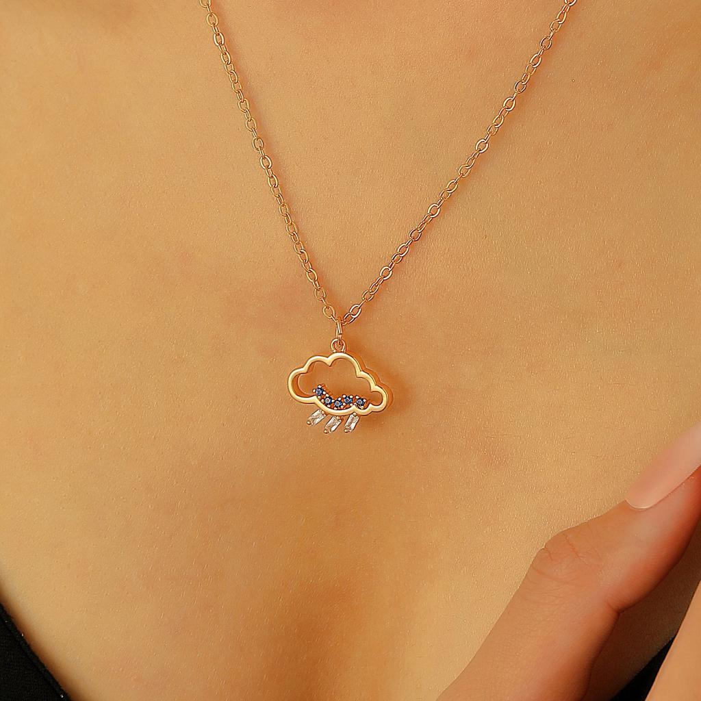 ins new creative inlaid zircon cloud raindrop necklace, niche cute design sense high quality Korean version collarbone chain