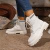 New Women'S Platform Ankle Boots White Pu Leather Thick Sole Combat Booties Woman Spring Autumn Non Slip Motorcycle Boots