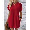 Women's Spring and Summer New Solid Color Round Neck Casual Breathable Loose Short Sleeve Pocket Dress