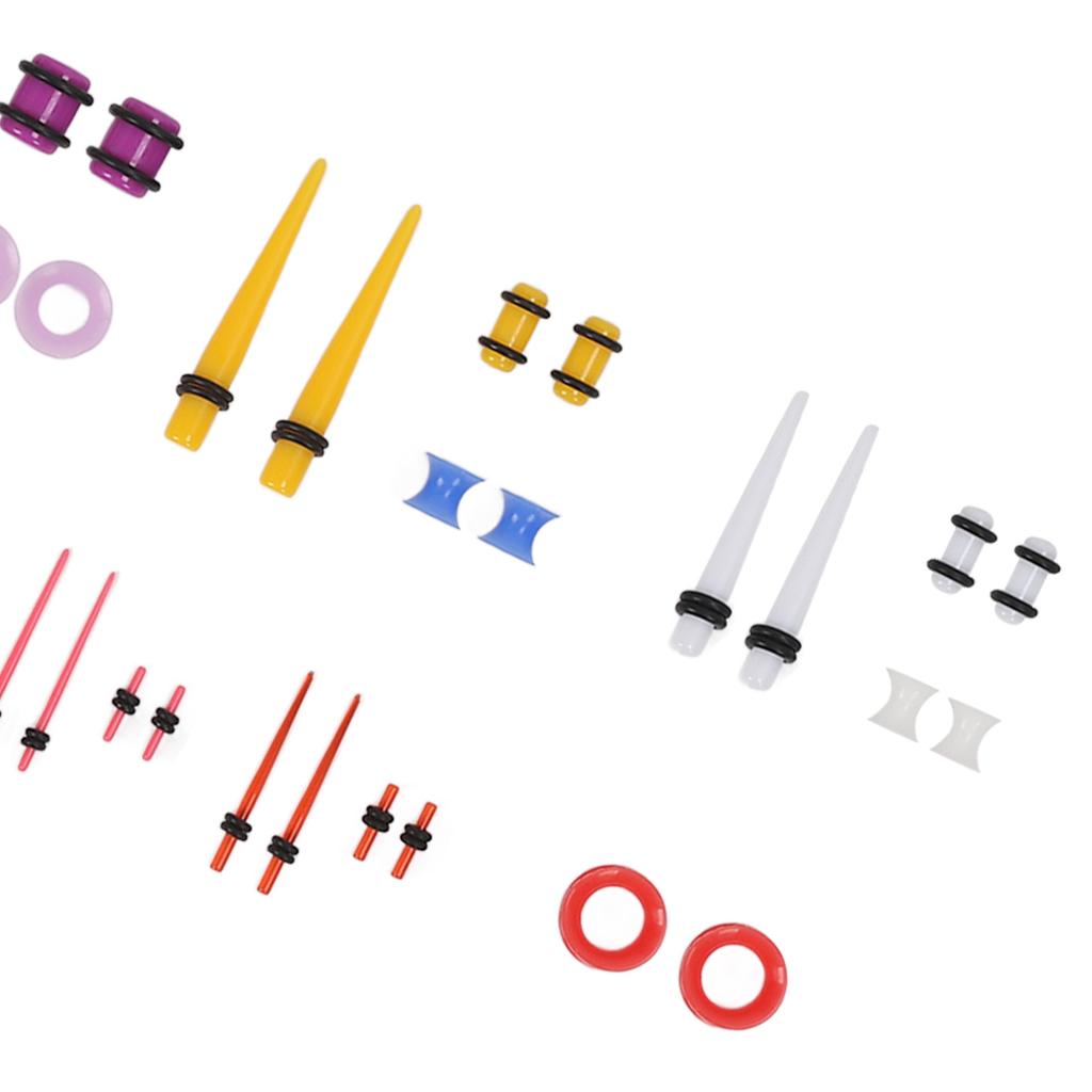 50pcs Ear Stretching Kit Silicone Tunnels Acrylic Tapers Plugs 1.6 to 12mm Mixed Colors Ear Gauges Expander Set