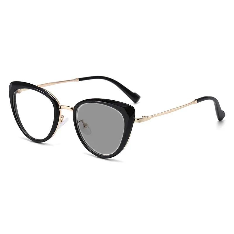 Men'S And Women'S Fashion Photochromic Myopia Glasses New Retro Metal Cat-Eye Glasses Blue Light Blocking Myopia Glasses