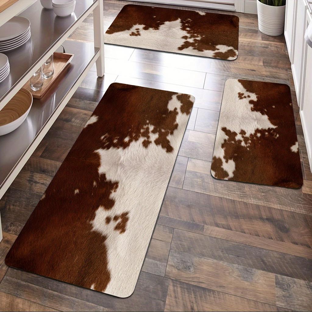 1Pcs Cowhide Print Soft Kitchen Rug Anti-Fatigue Kitchen Rug Waterproof Non-Slip Rugs Set Runner Rug Bedside Rug Absorbent Carpet For Kitchen