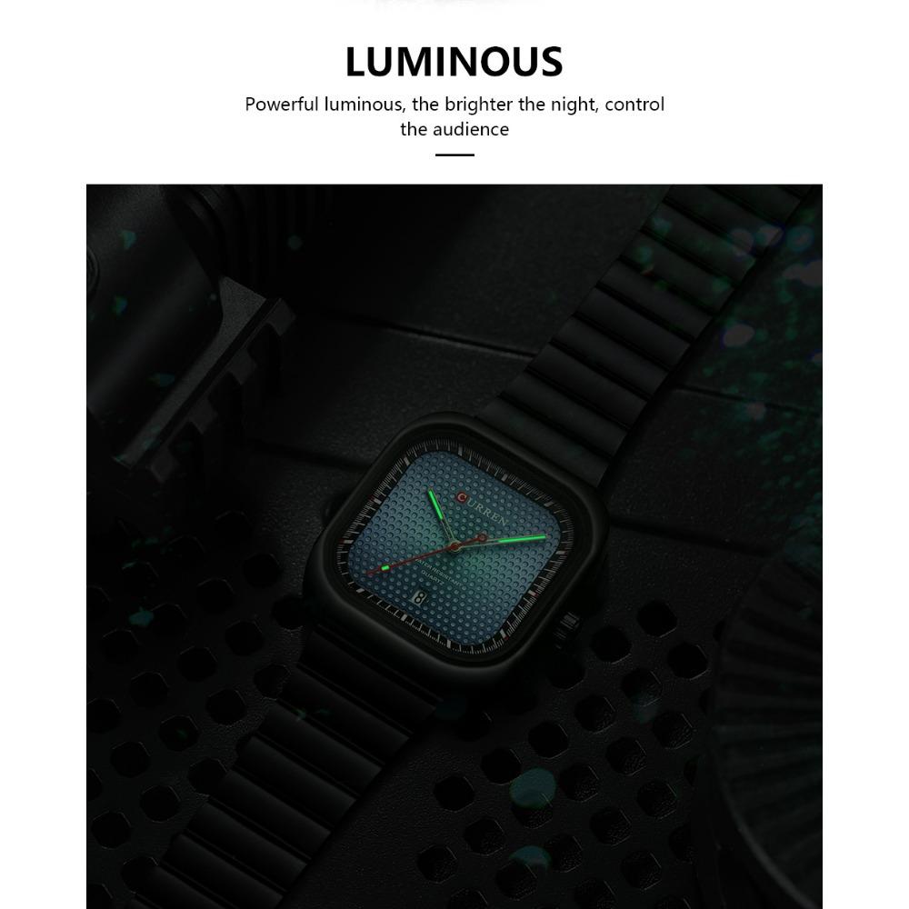 CURREN Simple Business Square Quartz Watches Casual Stainless Steel Bracelet Wristwatch with Auto Date for Men