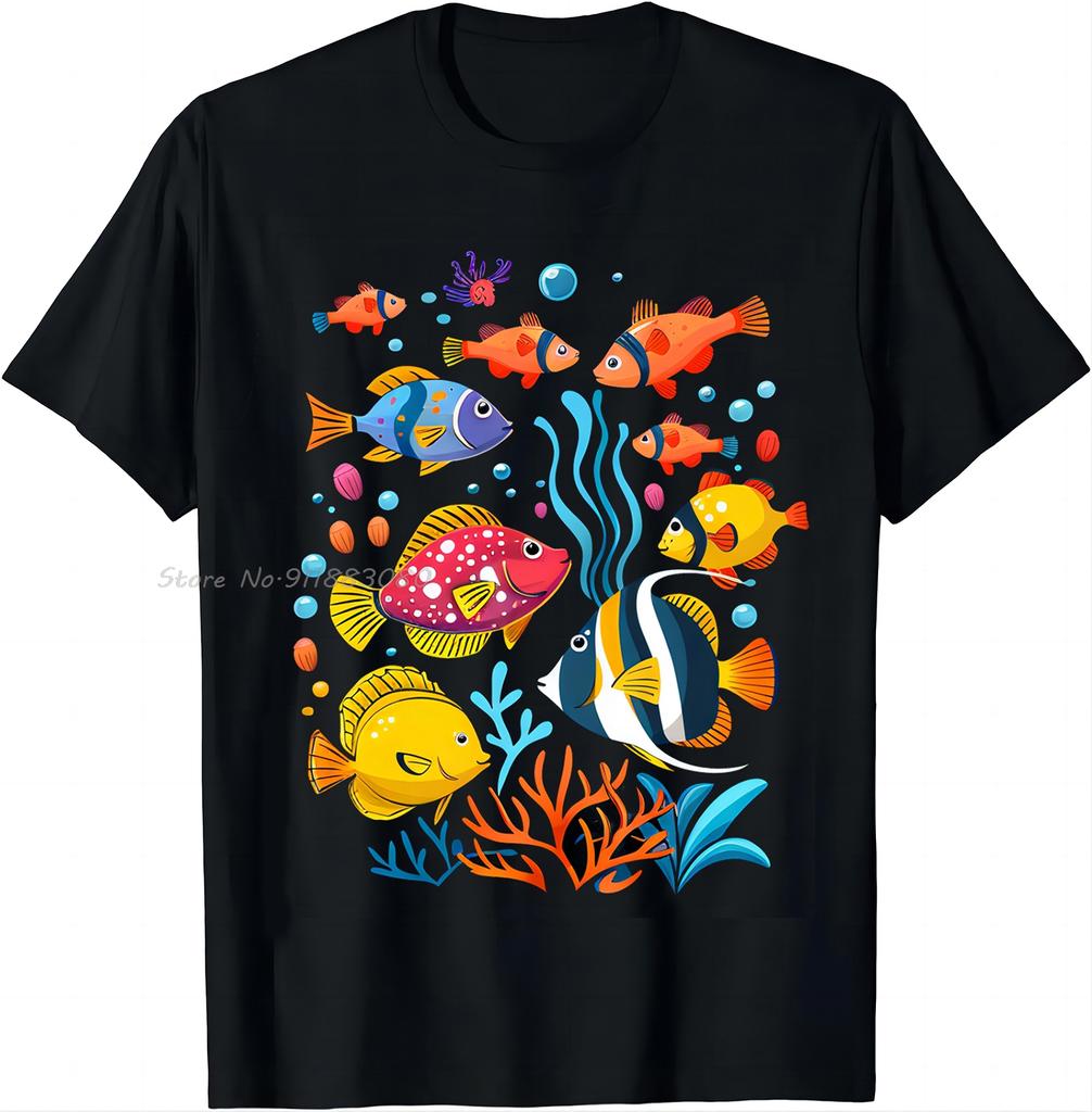 Underwater Wonderland T-shirt - Colorful Fish Abound Men's Clothing Funny Cotton Tshirt Streetw