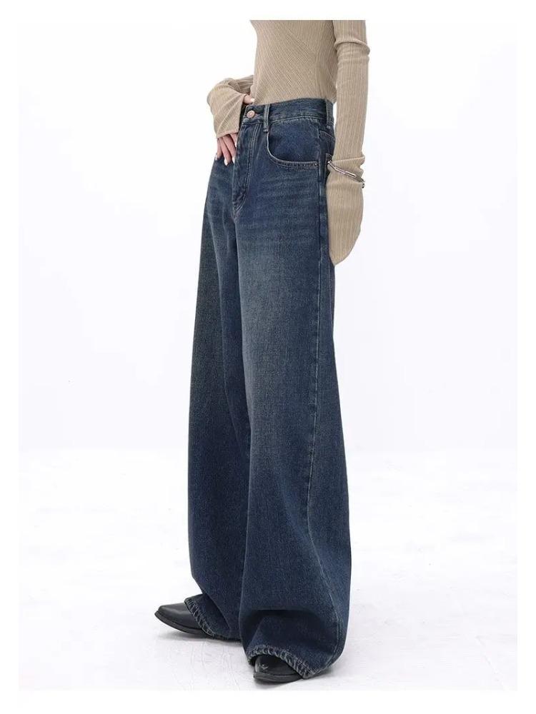 Amerykańskie jeansy vintage z wysokim stanem i oversize dla kobiet, luźne, luźne, Y2K, szerokie nogawki, modne, streetwear, niebieskie, dżinsowe spodnie