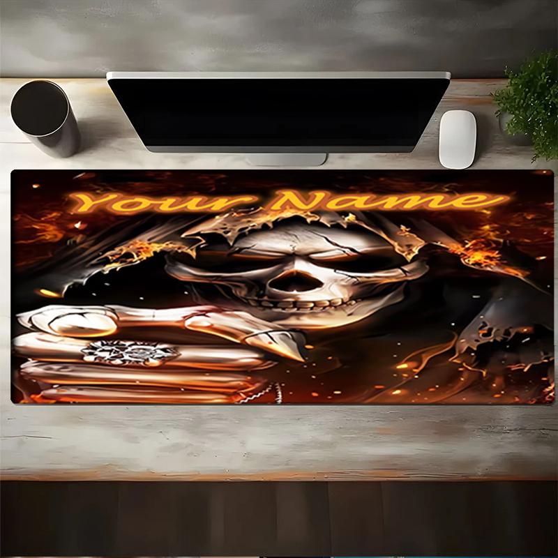 1PC Custom Name "Skull Art Fire Theme" Mouse pad, keyboard and mouse desk pad, for computer notebook Birthday Gift For Any Room Or Office