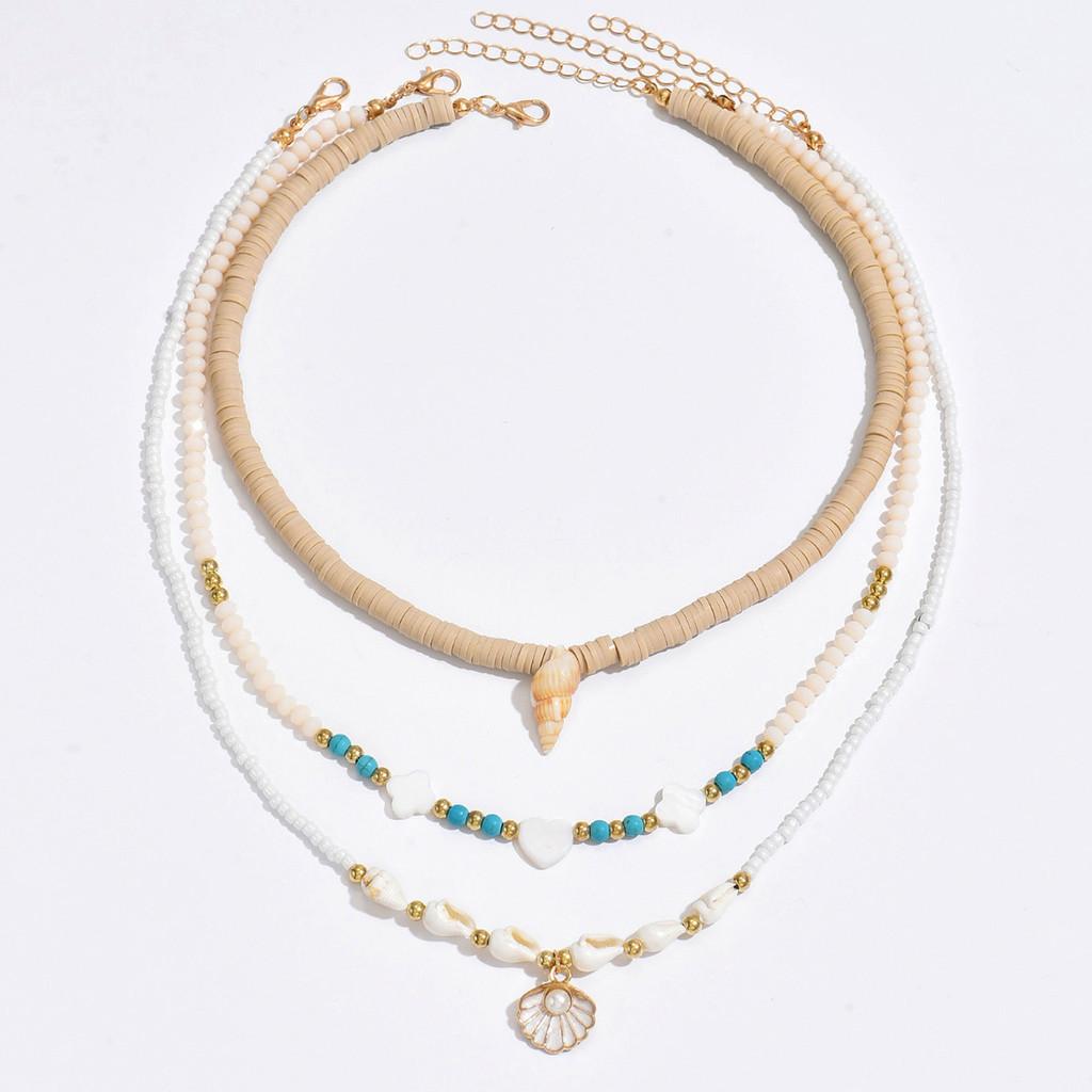 Bohemian Shell Necklace Set For Women Handmade Geometric Beach Jewelry Gift For Summer