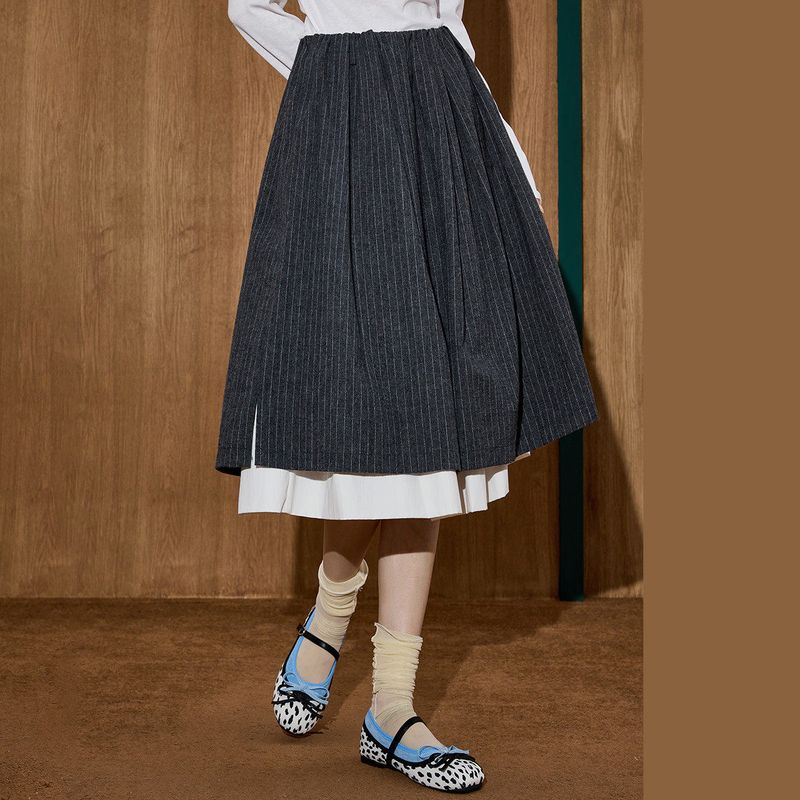 Coolhut New High-Waisted Striped Double-Layered Slimming A-Line Skirt Retro Style Women's Skirt