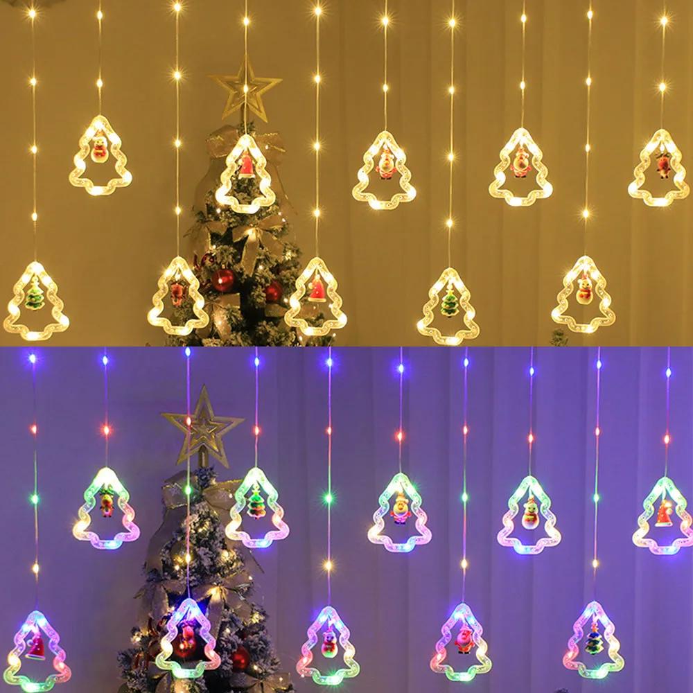 2026 Christmas Tree LED Curtain Lights for Window Decoration Party Background String Lights Holiday Home Decor Supplies