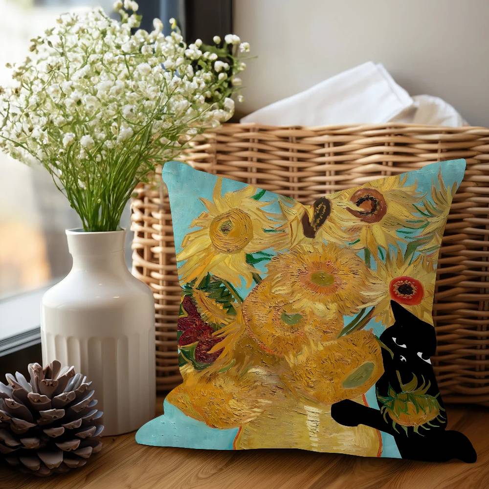 Katze Und V-Vincent V-Van Gogh Kissenbezug Design Kissenbezug Dekor Feiertagsdekoration